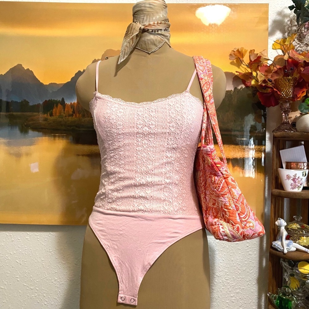 New Forever 21 Bodysuit Coquette Balletcore Lace Floral Women Size M Pink